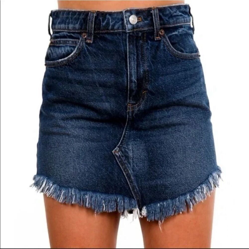 Free People Blue Denim Cut Off Skirt Size 28 New